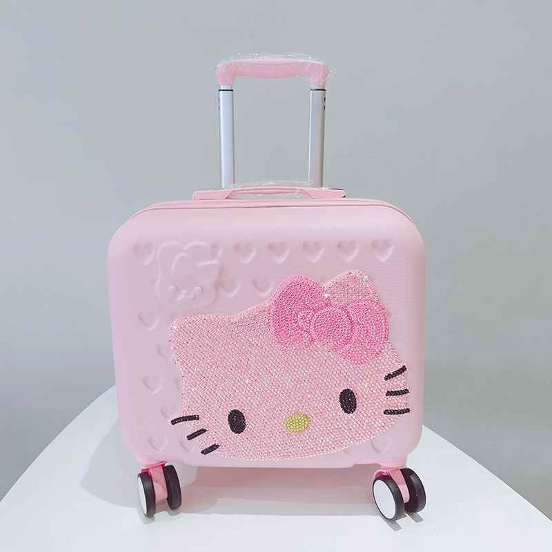 儿童猫咪行李箱16寸子母旅行箱少女心粉M色贴钻拉杆箱学生登机箱