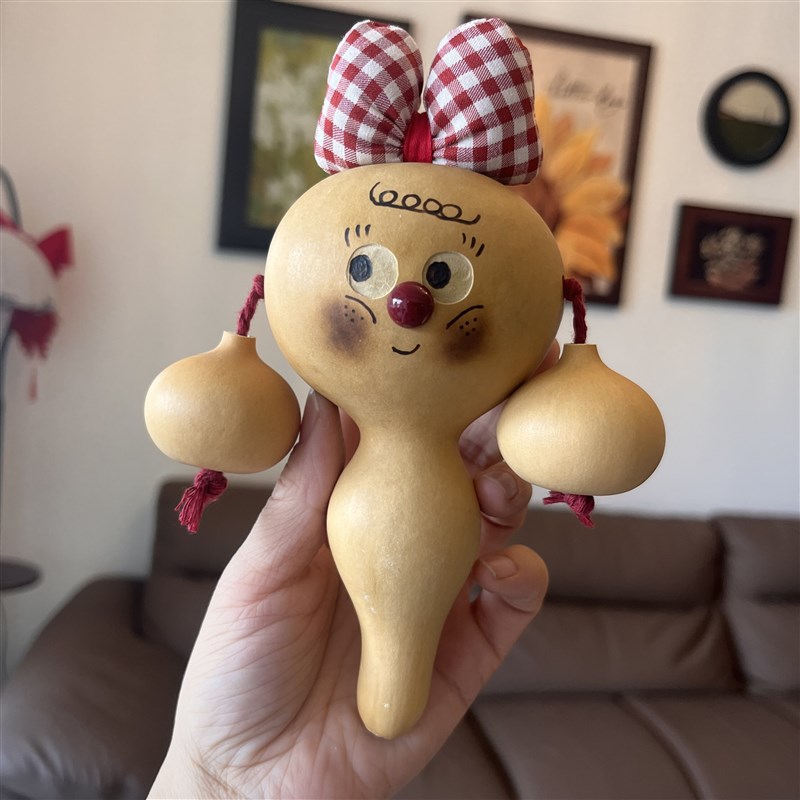 纯天然非遗e手工葫芦拨浪鼓可爱蝴蝶结婴幼儿宝宝手摇铃手摇鼓玩