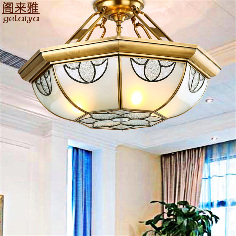美式卧室灯浪f漫婚房吸顶半吊灯 欧式仿古客厅书房灯 简约全铜灯