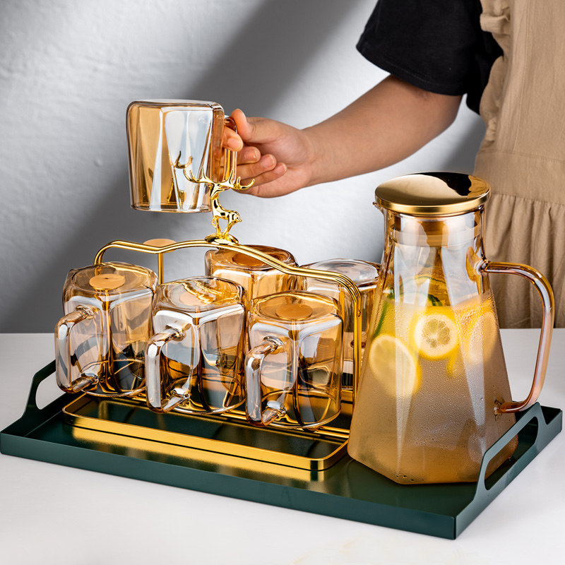 耐热玻璃杯套装家用高颜值泡绿茶杯大容量冷水壶客T厅待客喝水杯