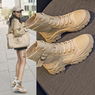 帆布马丁靴女2025新款冬季加绒英伦风炸街小短靴厚底爆款春秋单靴