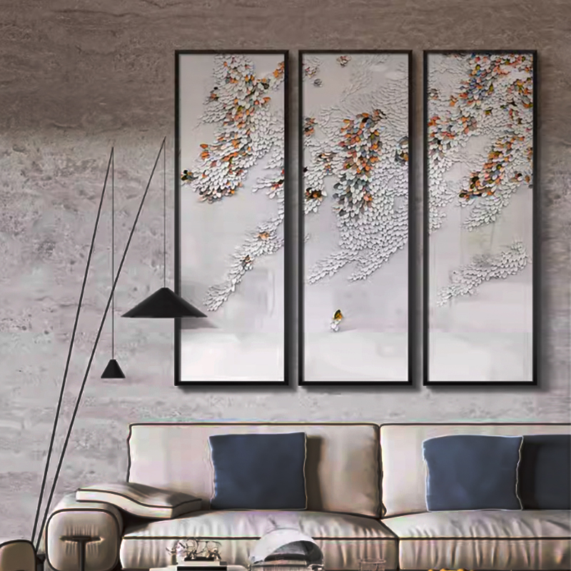 新中式化羽为翼客厅沙发背景墙挂画餐厅过道抽象实物立体装饰画