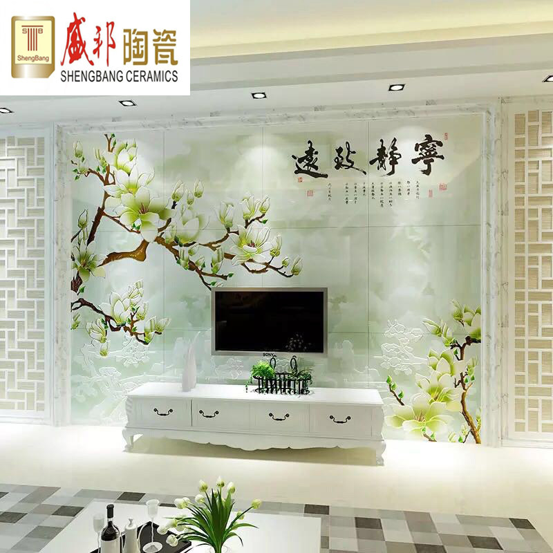 简约电视背景墙瓷砖中式客厅背景墙砖 雕刻微晶石影视墙Y 宁静致