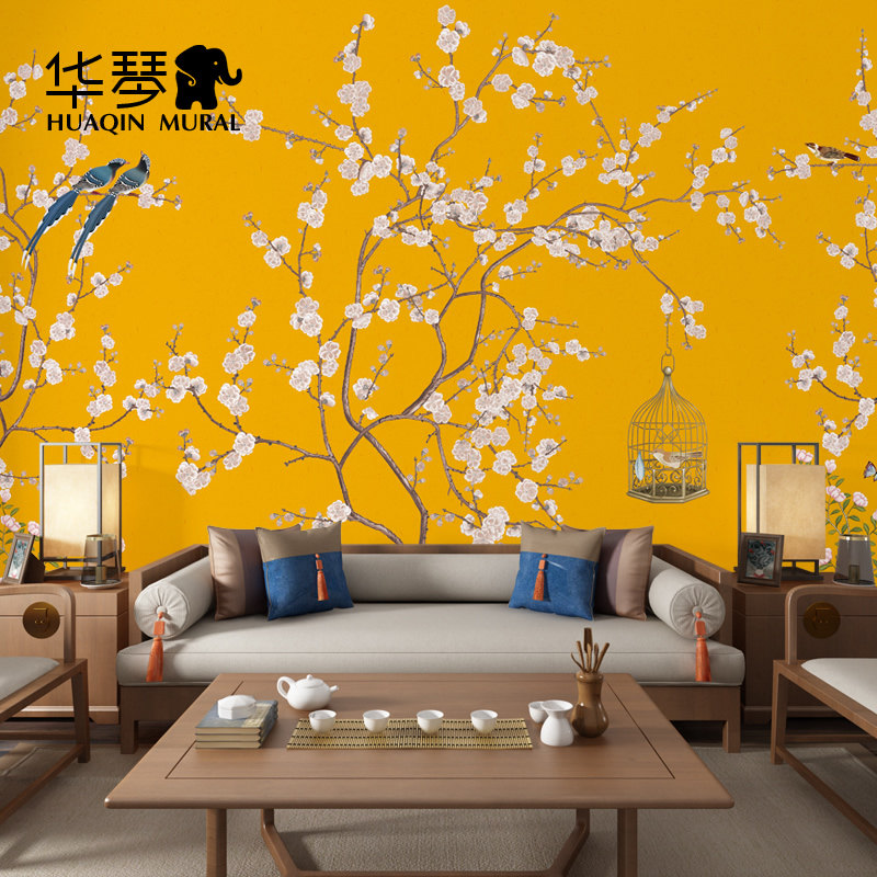 美式法式中式壁画墙纸鹅黄亮黄明黄色客厅卧室电视背景Z墙壁纸墙