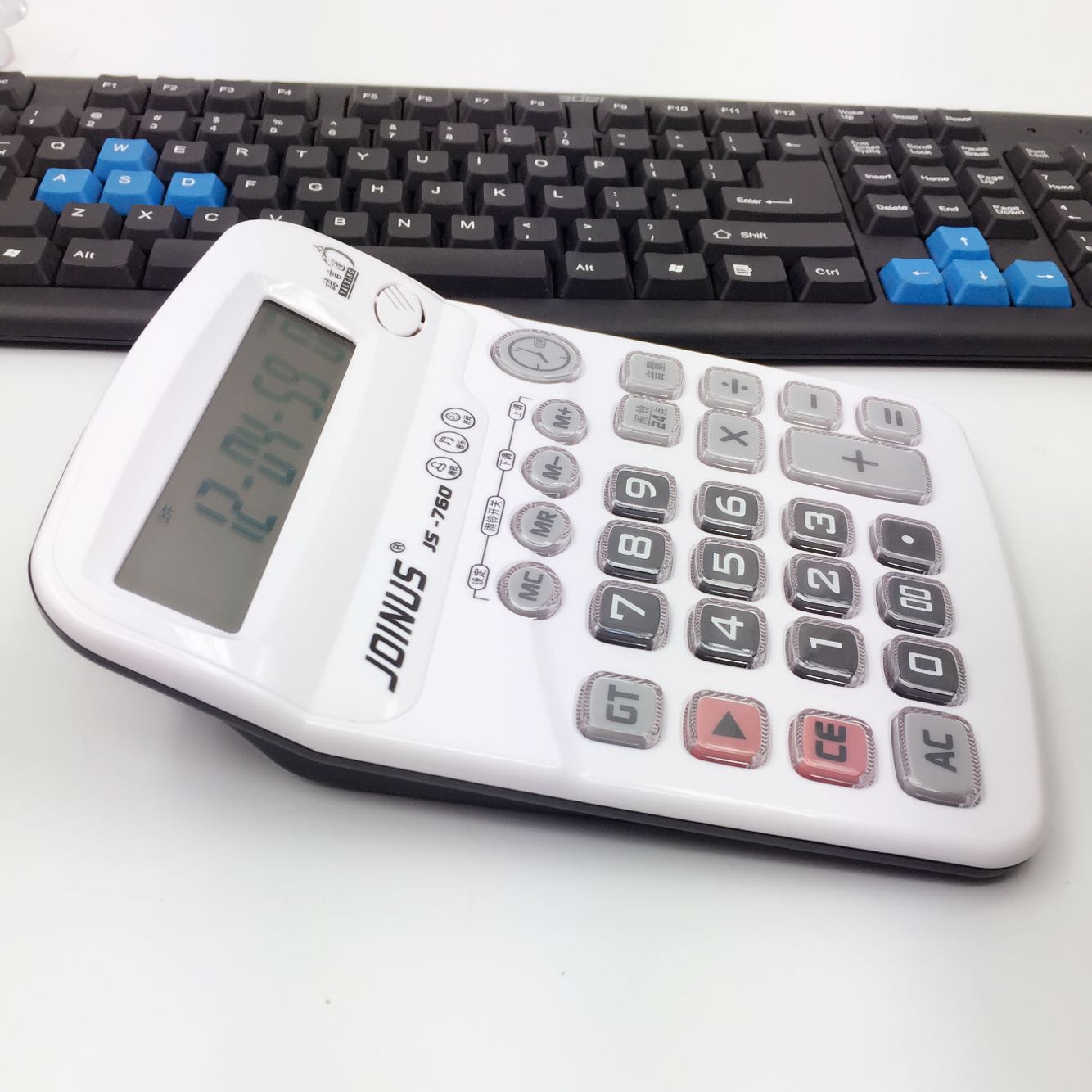 众成大号办公语音计算机财务水晶透明按键12位数计算器白色