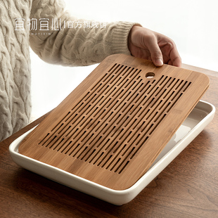 日式 功夫茶台 家用储水式 茶具托盘陶瓷简约干泡茶盘小型简易新中式
