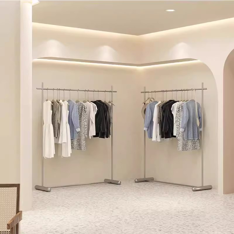 服装店展示架陈列架落地式不锈钢挂衣架中岛侧挂网红女装店货架子