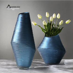 饰品美国创意客厅入口插花样品房间装 斯堪 纳维亚螺纹玻璃花瓶装