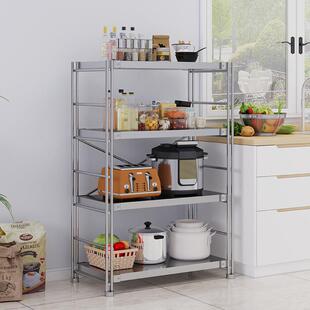 厨房不锈钢置物架落地烤箱微波炉收纳架家用货架阳台多层储物架子