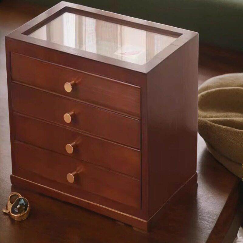 实木多抽屉首饰盒白胡桃色收纳盒戒指手镯收纳盒大容量耳环盒