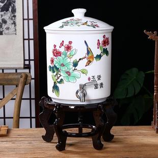茶具 陶瓷家用蓄水罐 冷水壶 储水桶 蓄水缸带龙头底座