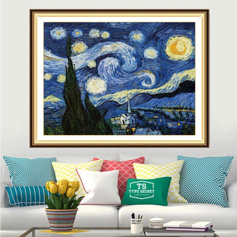 梵高的星空十字绣2023新款北欧客厅风景手工丝线刺绣世界名画刺绣