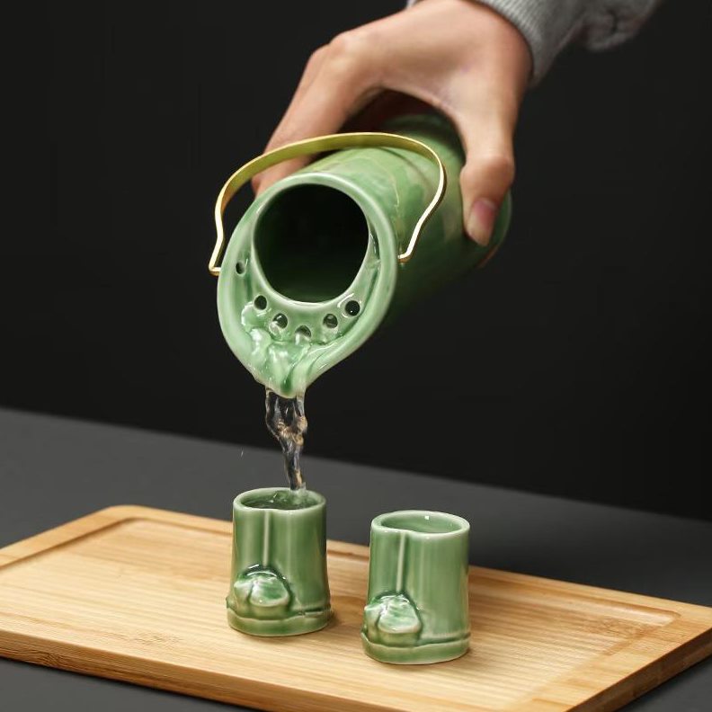 直销青瓷酒具创意日式陶瓷酒器节节升分酒器一壶六杯礼品酒具印制