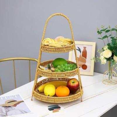 创意多层水果盘欧式干果盘仿藤编火锅零食提篮KTV糖果下午茶托盘