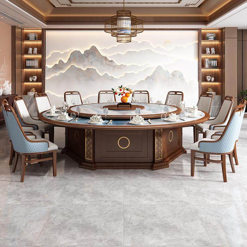电动餐桌15人岩板酒店大圆桌餐饮饭店包厢宴会桌实木新中式餐桌椅,住宅家具,岩板餐桌,淘宝优惠券,粉丝福利购,淘宝优惠卷