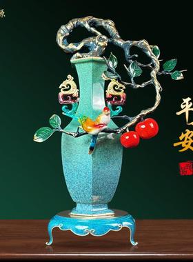 平安喜乐全铜六合瓶大摆件客厅玄关乔迁送礼长辈礼物入户大堂装饰
