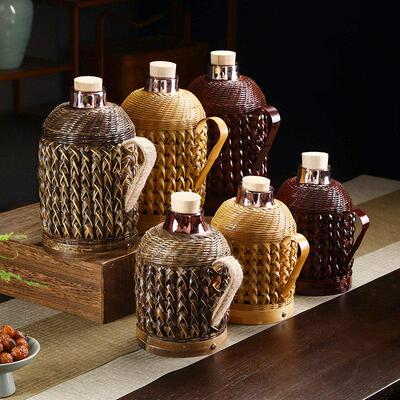 竹编热水瓶老式暖水壶中式覆古怀旧开 水壶玻璃内胆暖瓶家用保温