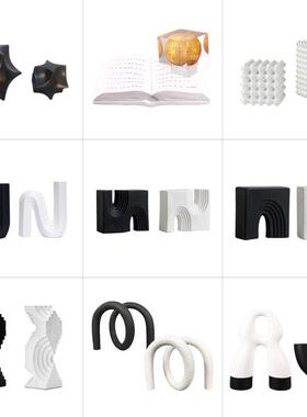 现代简约创意树脂工艺黑白绳结几何立体装饰品摆件家居样板房软装