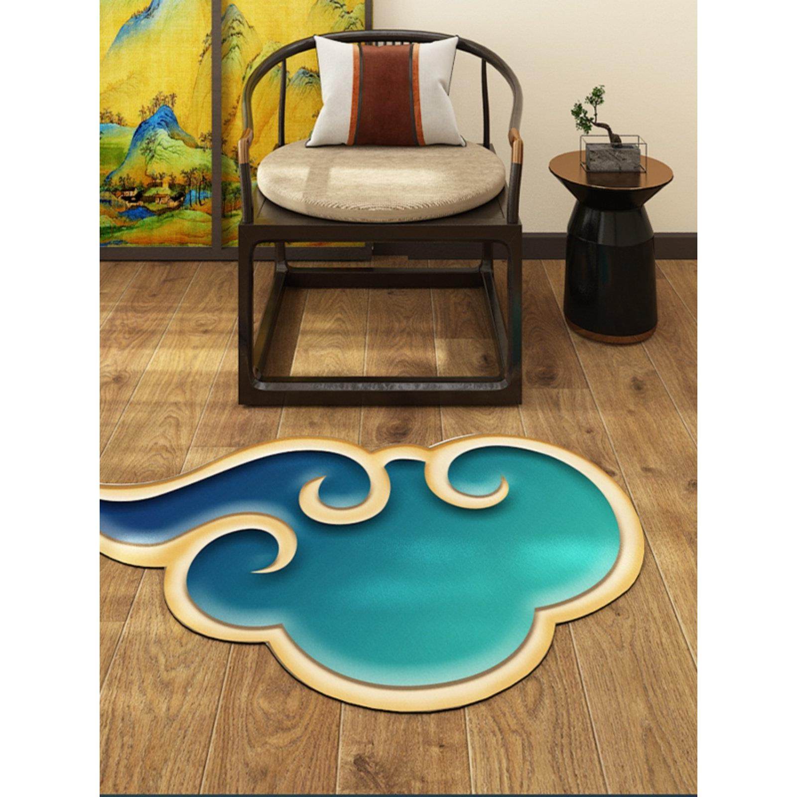 地毯皮革中国风古典祥云云纹地垫床边毯新中式防滑垫子吊椅门垫,居家布艺,地毯,淘宝优惠券,粉丝福利购,淘宝优惠卷