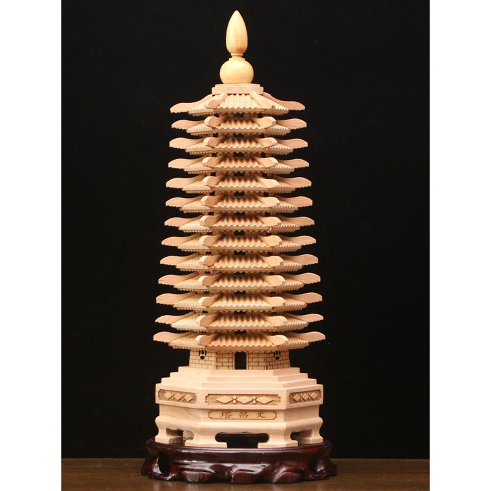 桃木文昌塔摆件七层13层无漆原木九层十三层孩子书房书桌卧室摆放