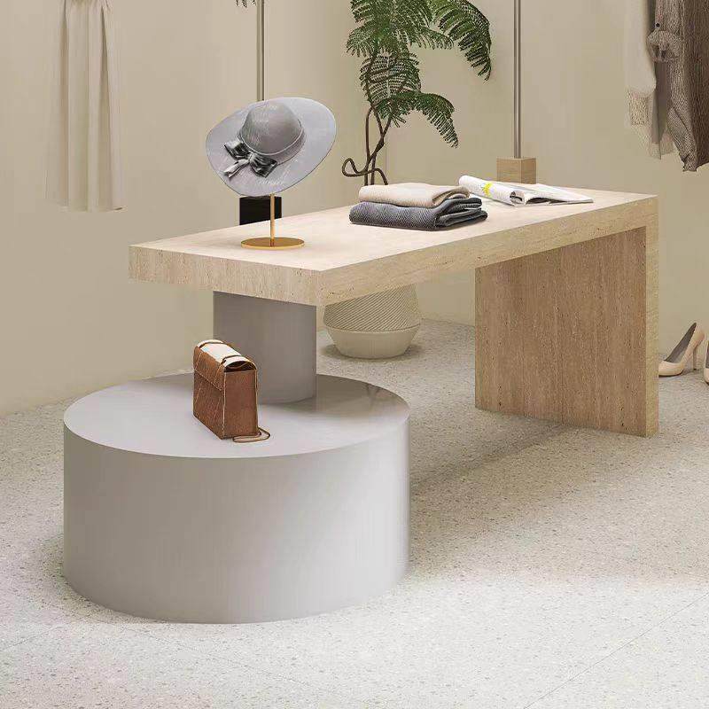 服装店仿洞石展示台胡桃木色木纹鞋店中岛台流水台商品陈列展示柜,商业/办公家具,中岛/流水台,淘宝优惠券,粉丝福利购,淘宝优惠卷