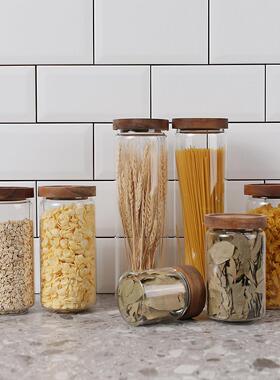 北欧厨房样板间软装饰品橱柜玻璃食材罐意面橱柜燕麦密封罐小摆件