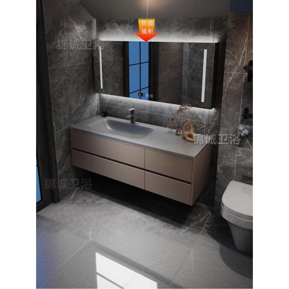 现代轻豪华板岩热弯集成盆蜂窝铝浴室柜组合浴室水槽洗脸盆柜