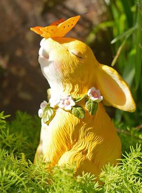 家居庭院户外草地景观装饰太阳能小夜灯花园动物可爱兔子树脂摆件