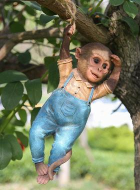 花园摆件 户外庭院装饰品 阳台布置树脂仿真可爱动物卡通猴子挂件