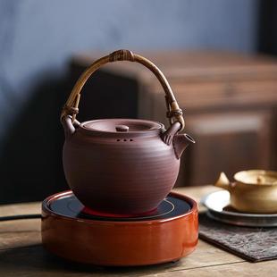 红白泥砂铫陶壶电陶炉碳炉煮水壶 藤把提梁煮茶壶 煮老白茶普洱茶