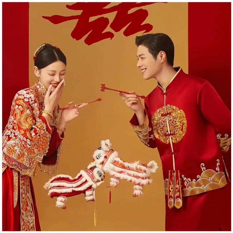 影楼婚纱摄影复古饰提线小狮子木偶醒狮中写真拍照道具舞狮