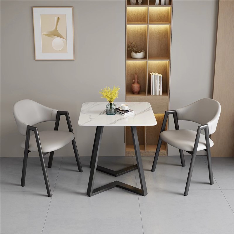 轻奢岩板休闲阳台小茶桌椅组合接待洽谈桌椅网红正方形一桌二椅子