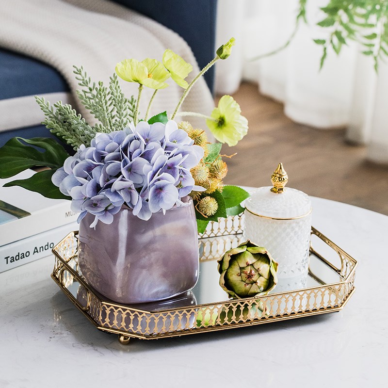 赫本家美式现代客厅轻奢镜面首饰收纳托盘家居装饰品创意桌面摆件