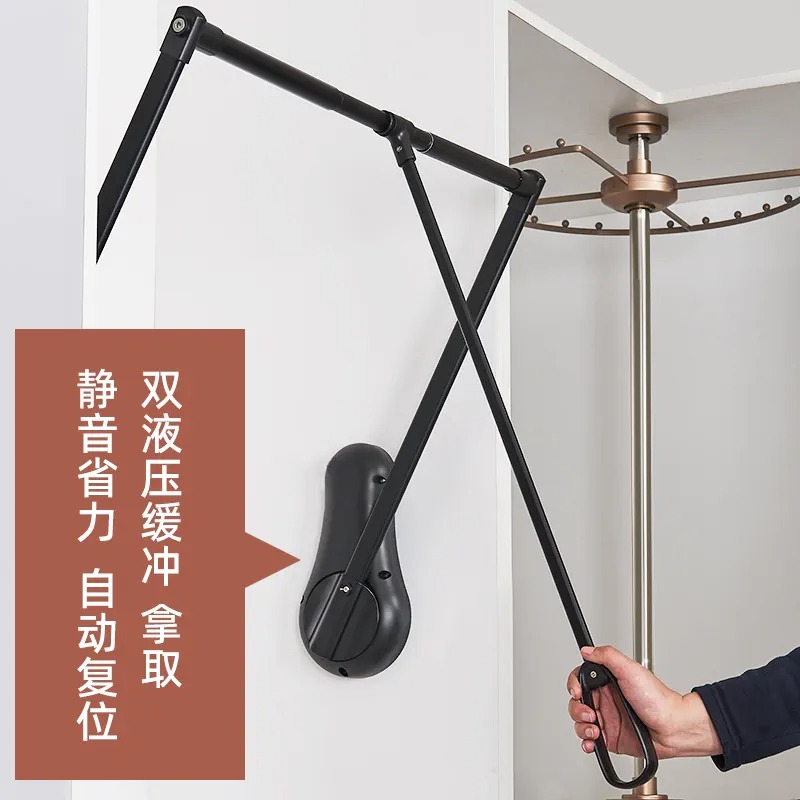 下拉式挂衣杆可伸缩衣通衣帽间家用拉杆衣柜内缓冲下拉升降挂衣架