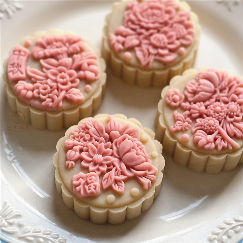 中秋福花125克月饼模具中式手压模