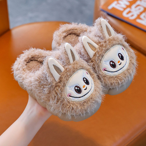 拉布布亲子冬季加绒防滑棉拖鞋