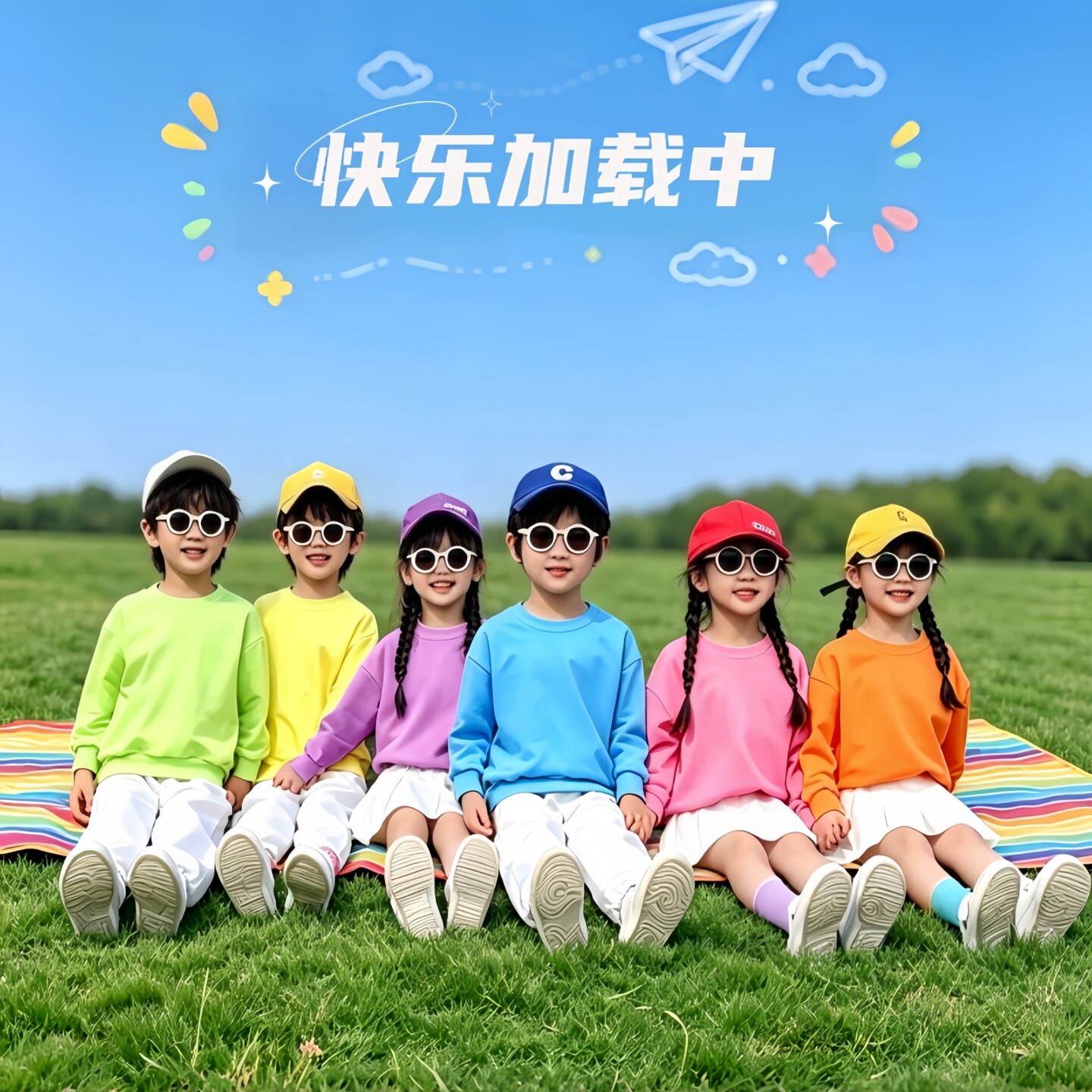 多巴胺糖果色长袖童卫衣班服套装