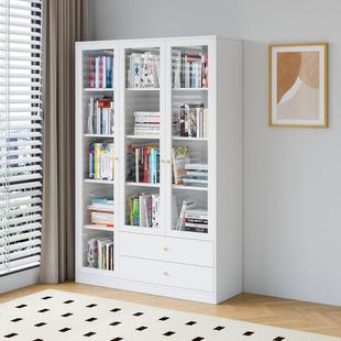 可比熊实木书柜带玻璃门客厅收纳柜家用书架置物架儿童书橱组合柜