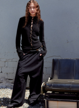 null none 2025春夏 黑色不规则松弛感 休闲长裤女