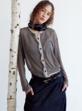 null none 25FW 灰色轻薄透视波浪门襟 纽扣开衫