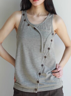 null none 夏季 不对称纽扣 可自由调节 显瘦背心