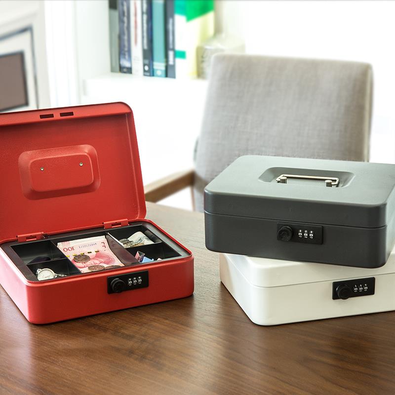 摆摊专用钱箱小杂物密码锁收纳盒保险箱小型铁盒长方形带锁