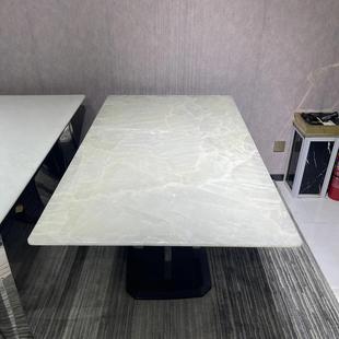 进口冰河世纪奢石餐桌长方形轻奢别墅高端白冰玉天然大理石饭桌子