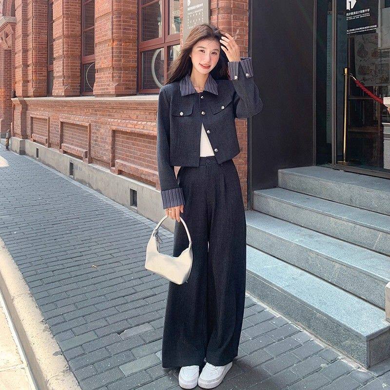 韩系小西装套装女2026春秋新款高级感流行搭配一整套阔腿裤两件套