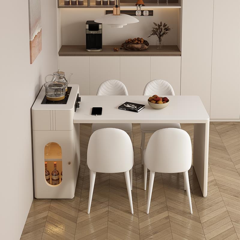 奶油风岛台餐桌茶台一体小户型可伸缩家用岩板餐桌现代简约经济型
