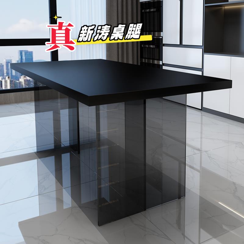 德利丰纯黑色岩板亚克力悬浮岛台餐桌椅极简简约风家用小户型饭桌