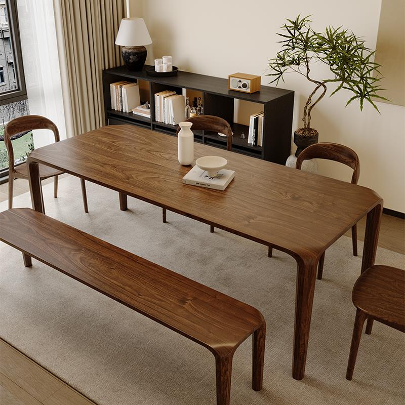 北美黑胡桃木餐桌椅组合简约家用长方形吃饭桌现代全实木榫卯结构