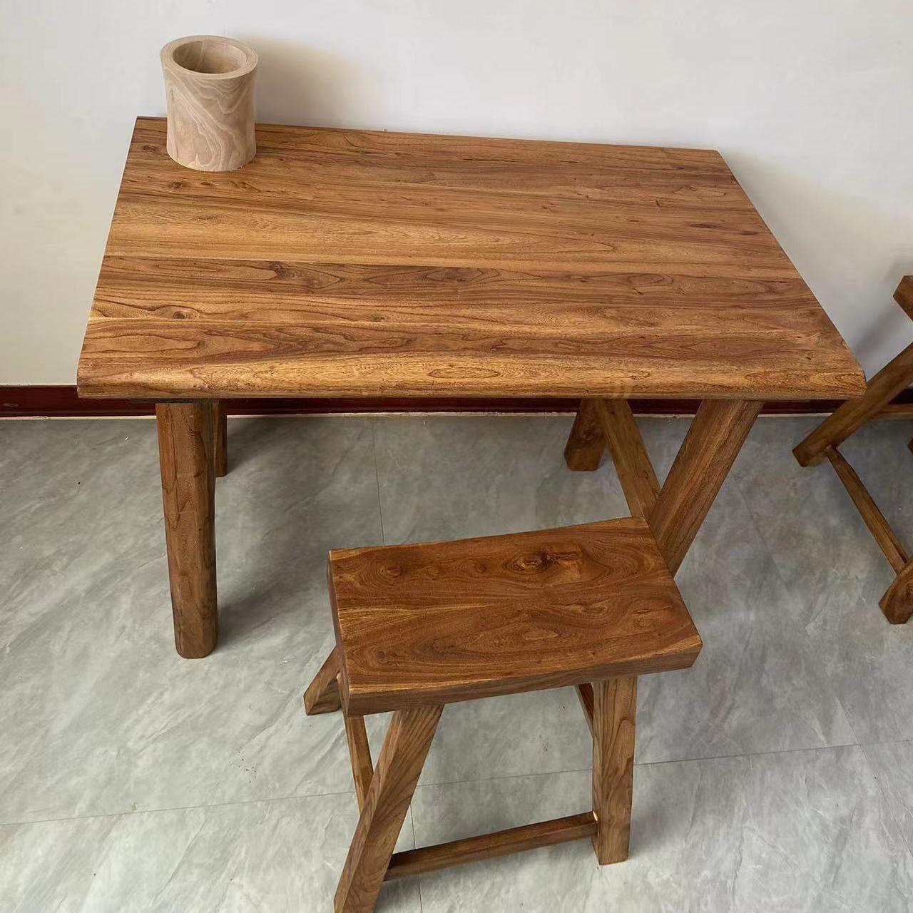 老榆木纯实木餐桌椅书桌茶桌吧台办公电脑桌餐馆民宿复古长条餐桌