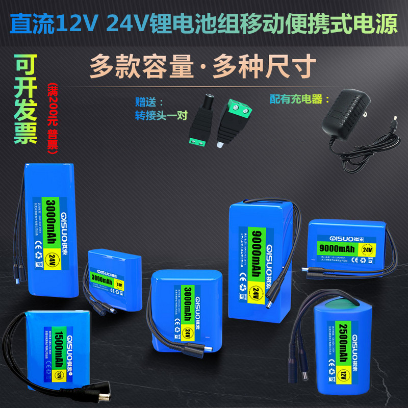 锂电池组大容量直流户外行动电源锂电瓶可充电器变压器12V 24V