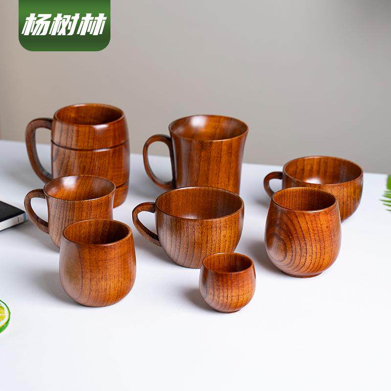 带柄木碗木质茶杯咖啡杯带柄水杯木杯子酸枣木带专用儿童手柄木碗